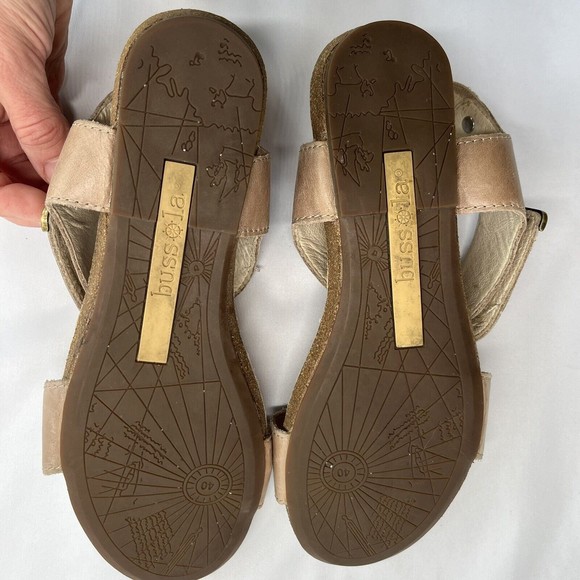 Bussola Maynila Women's Beige Leather Sandals Size 40 US 9 Flats Cork Tan Straps - Picture 7 of 14